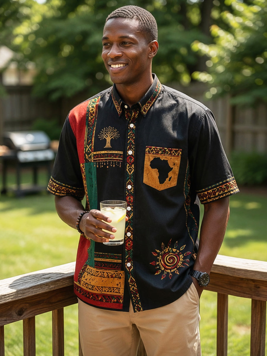 Men's Vintage Juneteenth Ethnic-Style Patchwork Casual Shirt