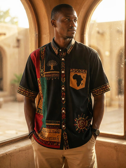 Men's Vintage Juneteenth Ethnic-Style Patchwork Casual Shirt