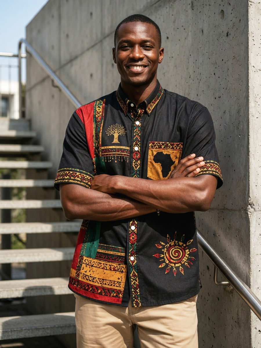 Men's Vintage Juneteenth Ethnic-Style Patchwork Casual Shirt