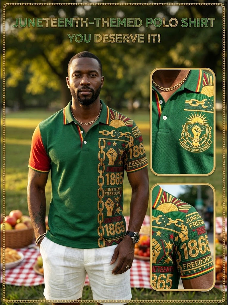 Men's Vintage Juneteenth 1865 Patchwork Casual Polo Shirt