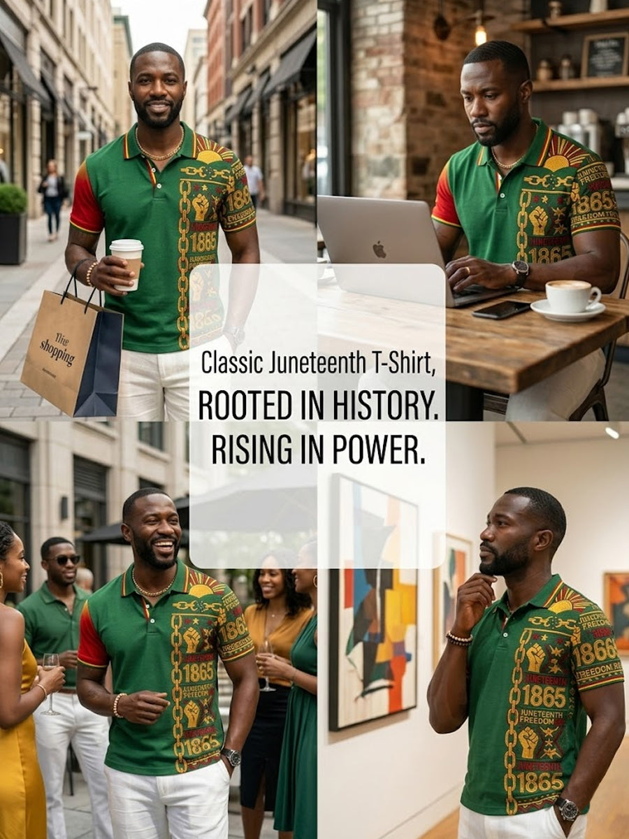 Men's Vintage Juneteenth 1865 Patchwork Casual Polo Shirt
