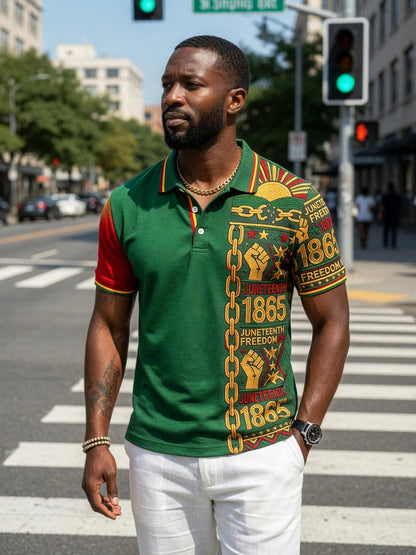 Men's Vintage Juneteenth 1865 Patchwork Casual Polo Shirt