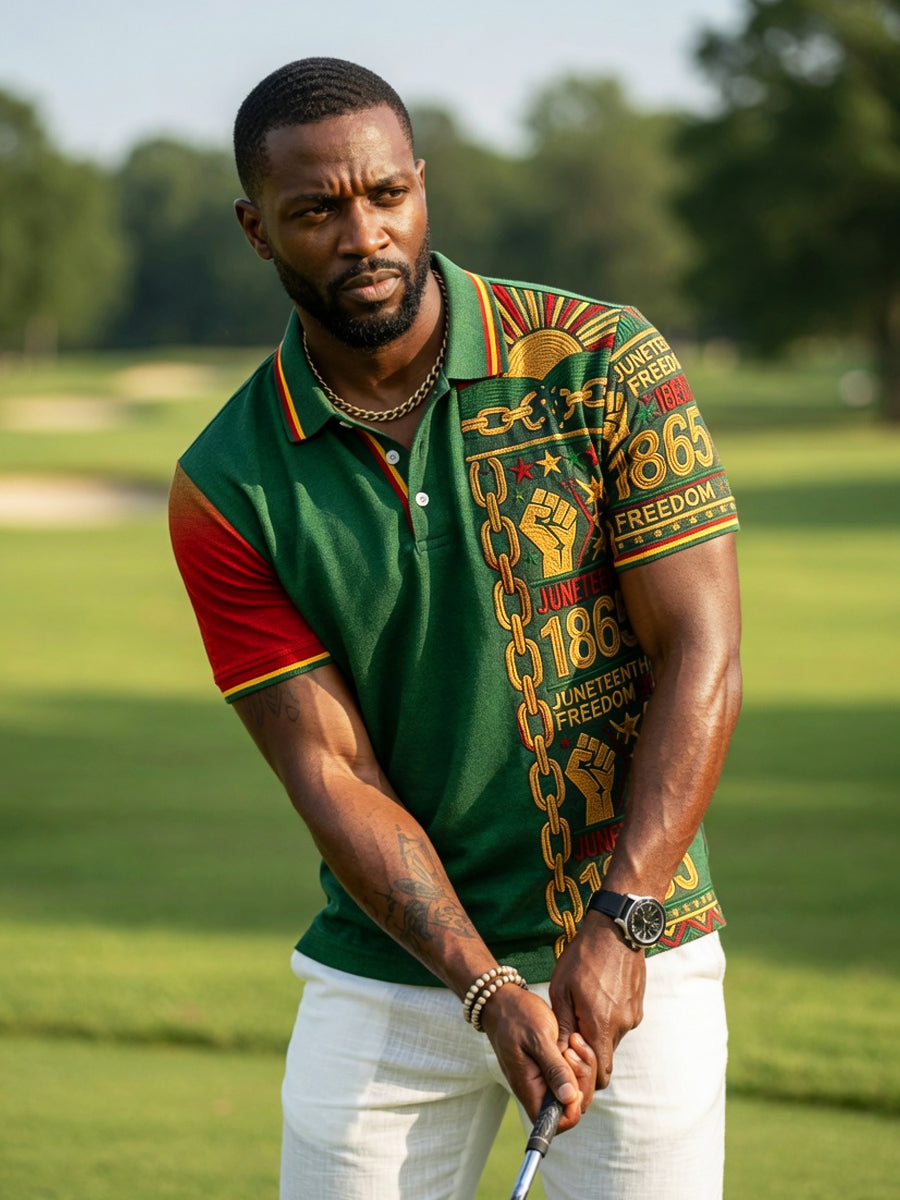 Men's Vintage Juneteenth 1865 Patchwork Casual Polo Shirt