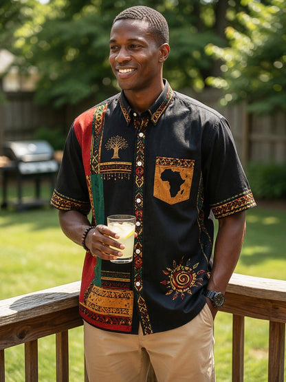 Men's Vintage Juneteenth Ethnic-Style Patchwork Casual Shirt