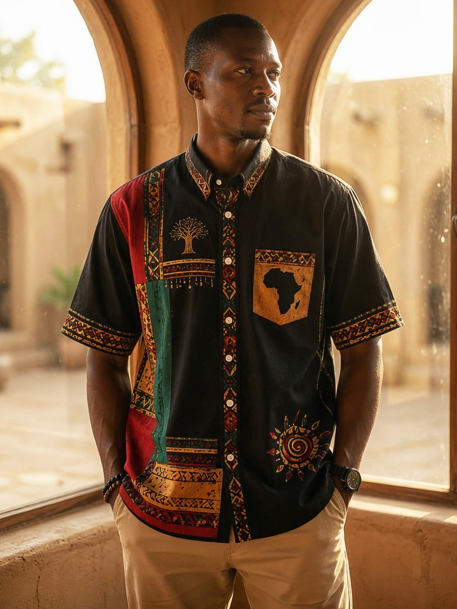 Men's Vintage Juneteenth Ethnic-Style Patchwork Casual Shirt
