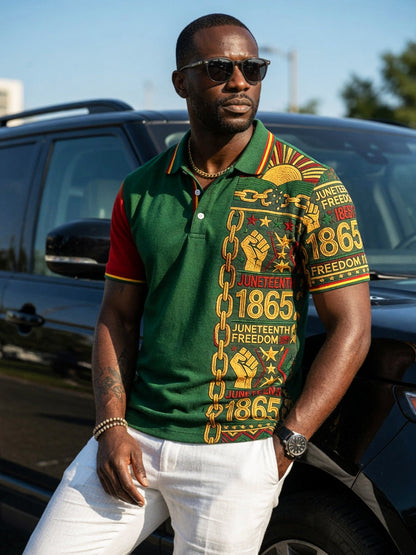 Men's Vintage Juneteenth 1865 Patchwork Casual Polo Shirt