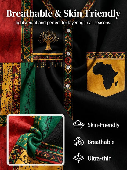 Men's Vintage Juneteenth Ethnic-Style Patchwork Casual Shirt