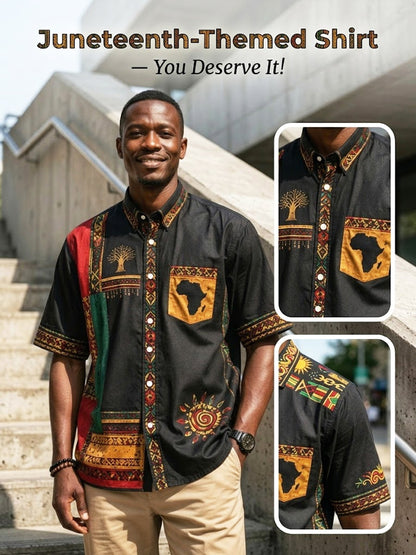 Men's Vintage Juneteenth Ethnic-Style Patchwork Casual Shirt