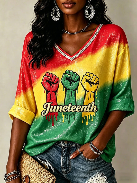 Women's Juneteenth Print V-Neck Tee