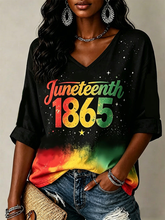 Women's Juneteenth Print V-Neck Tee