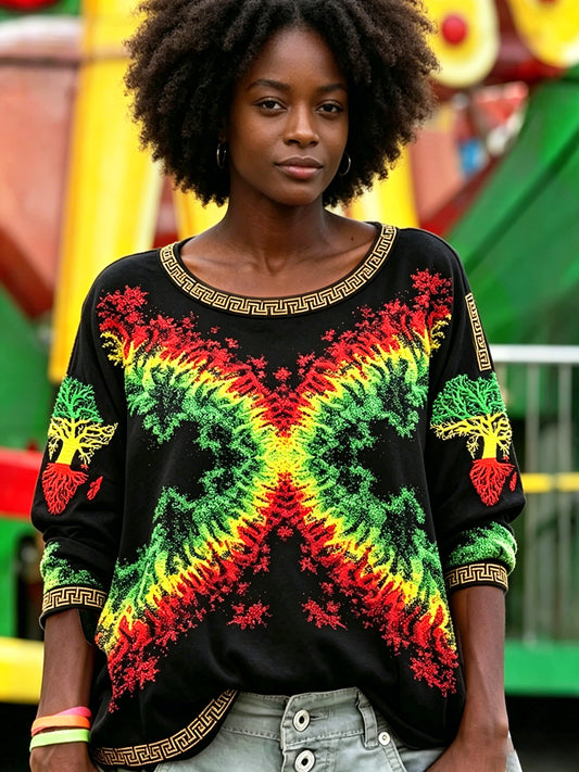 Women's Black Juneteenth Graffiti Print Casual T-shirt