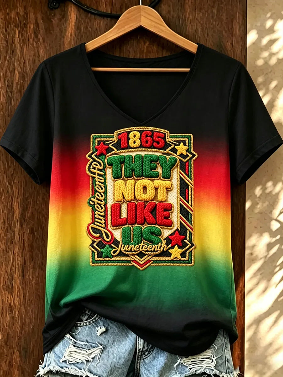 Women‘s Juneteenth Print Casual V-Neck Tee