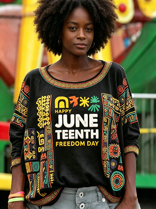 Women's Black Juneteenth Print Casual T-shirt