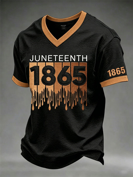 Men's Juneteenth Print Casual V-Neck Tee