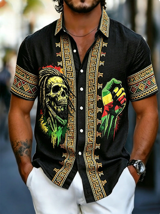 Men's Black Juneteenth Graffiti Print Casual Short-Sleeved Shirt