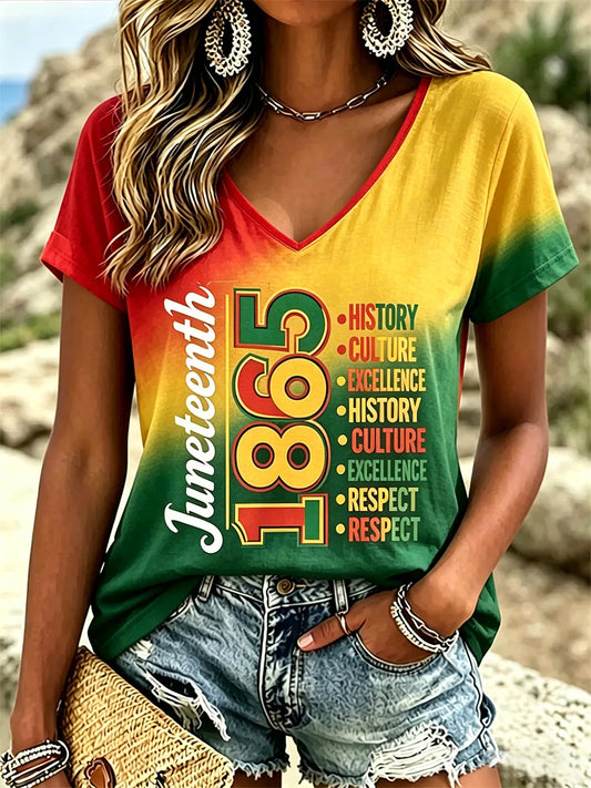 Women's Juneteenth 1865 Print V-Neck Tee