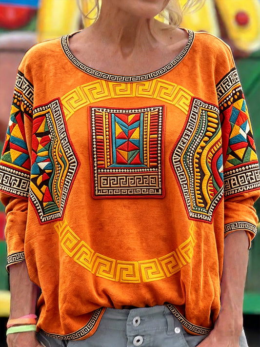 Women's Black June Festival Traditional Print Casual T-shirt