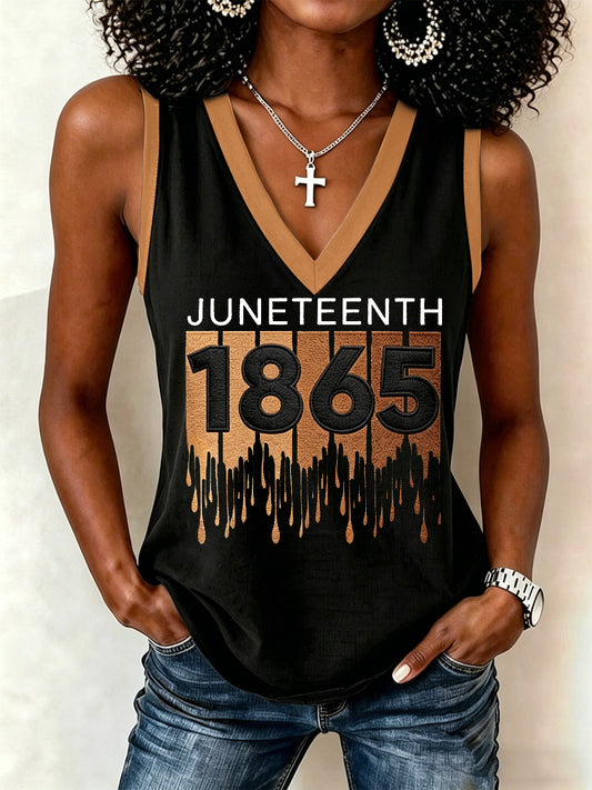Women's  Juneteenth Print V-Neck Vests