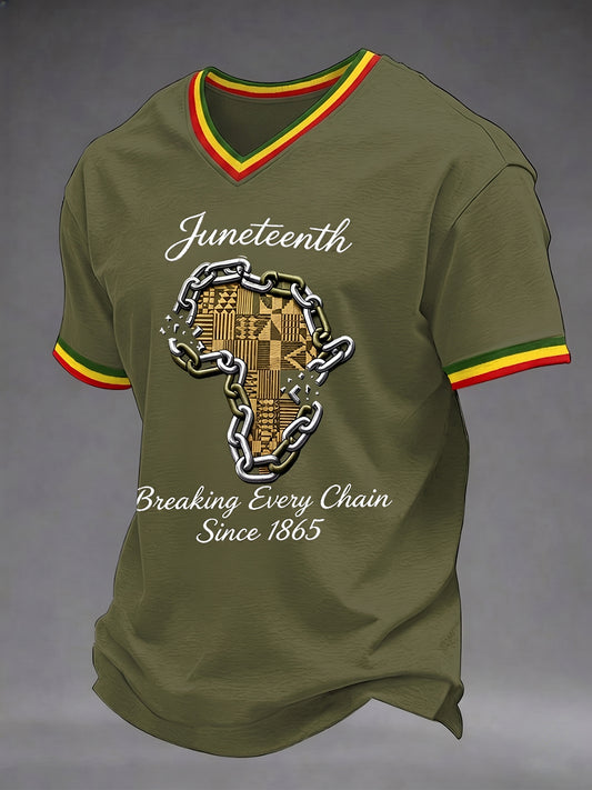 Men's Juneteenth Breaking Every Chain Since 1865 Print V-Neck Tee