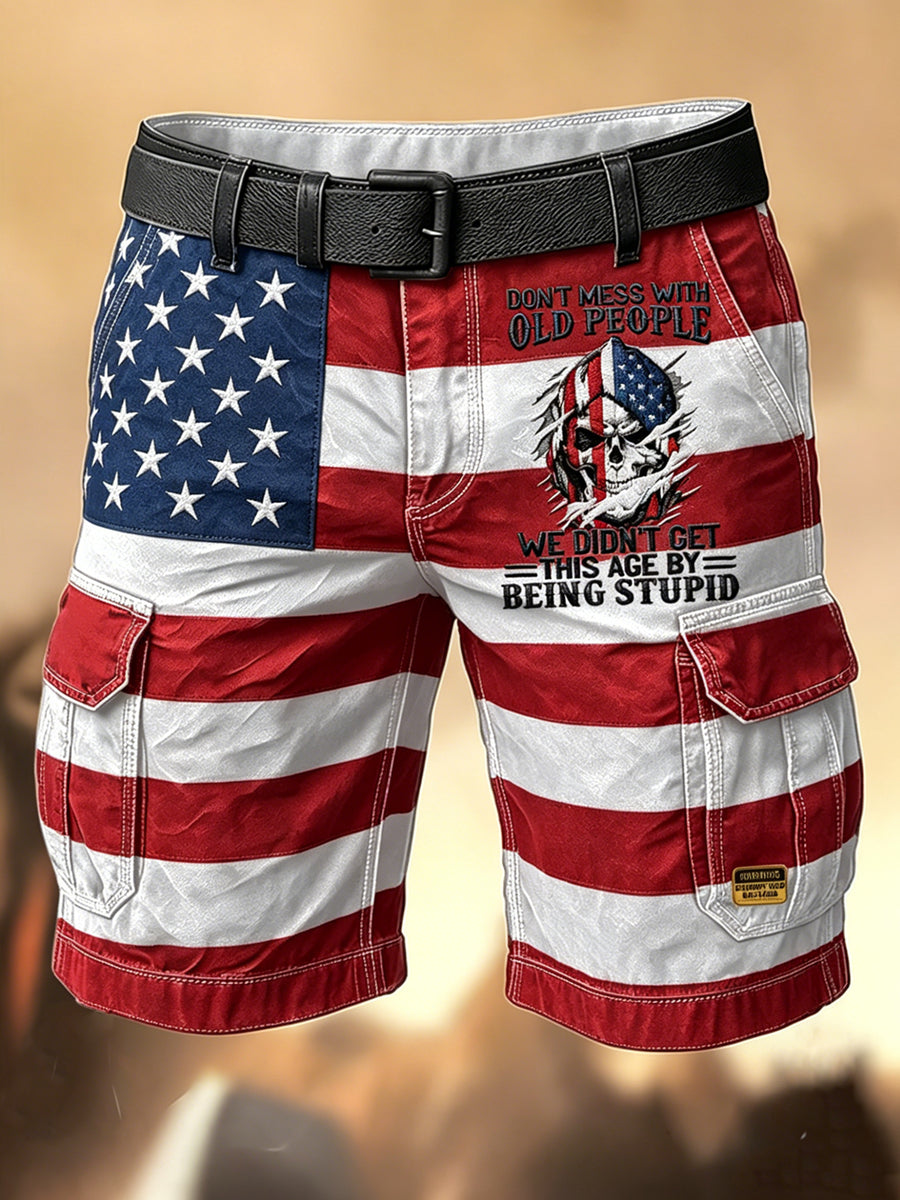 Men's Retro Vacation Business Art Grumy Old Man Print Casual Shorts