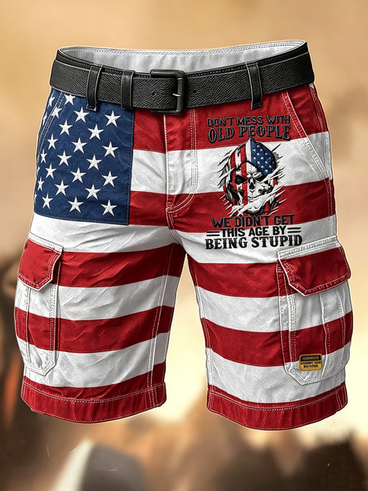 Men's Retro Vacation Business Art Grumy Old Man Print Casual Shorts