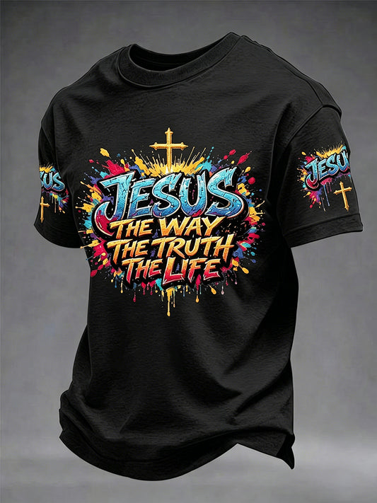 Men's Christian Jesus The Way the Truth The Life John 14:6 Cross Short Sleeve T-shirt