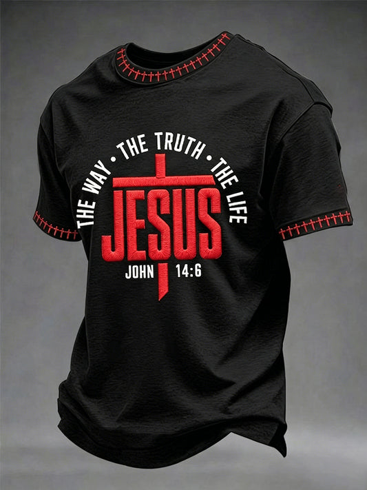 Men's Christian Jesus The Way the Truth The Life John 14:6 Cross Short Sleeve T-shirt