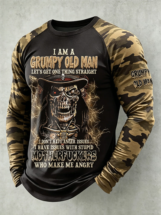 Men's Grumy Old Man Printed Raglan Sleeve T-shirt