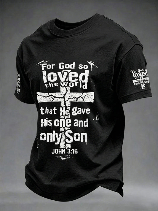 Men's Christian For God So Loved The World Cross Short Sleeve O-neck T-shirt