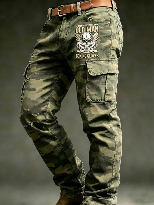 Men's Retro Vacation Business Art Old Fuckers Club Print Casual Workwear Trousers