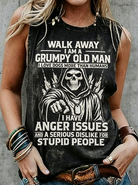 Women's Retro Old Fuckers Club Print Sleeveless Tank Top
