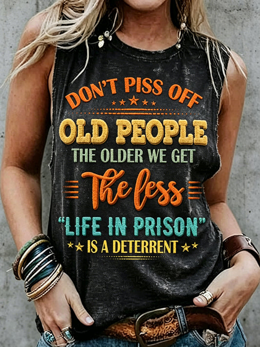 Women's Retro Old Fuckers Club Print Sleeveless Tank Top