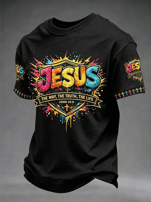 Men's Christian Jesus The Way the Truth The Life John 14:6 Cross Short Sleeve T-shirt