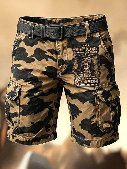 Men's Retro Vacation Business Art Grumy Old Man Print Casual Shorts