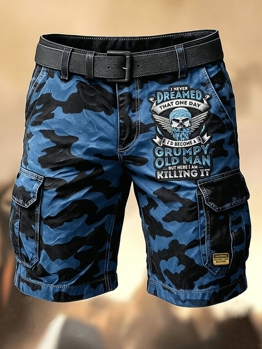 Men's Retro Vacation Business Art Grumy Old Man Print Casual Shorts