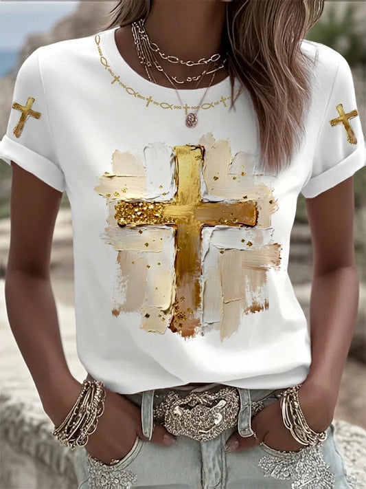 Women's Christian Cross Short Sleeve O-neck T-shirt