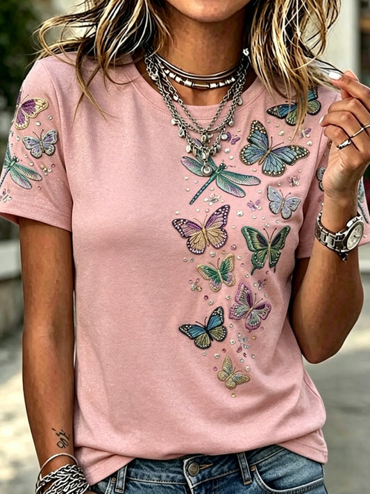 Women's Retro Butterfly Art Casual T-Shirt