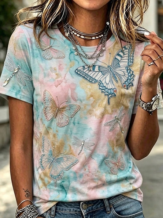 Women's Vintage Butterfly Art Gradient Casual T-Shirt