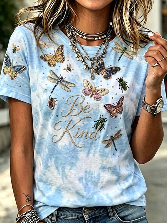Women's Retro Butterfly “Be Kind” Artistic Casual T-Shirt