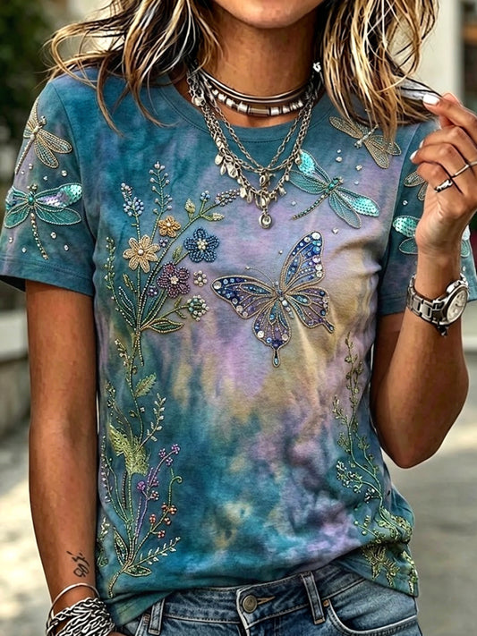 Women's Retro Fantasy Forest Butterfly Art Casual T-Shirt