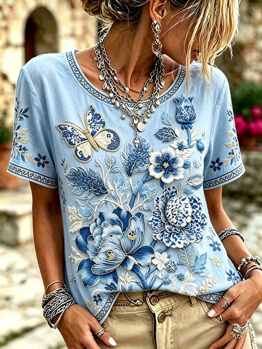 Women's plant floral butterfly print T-shirts