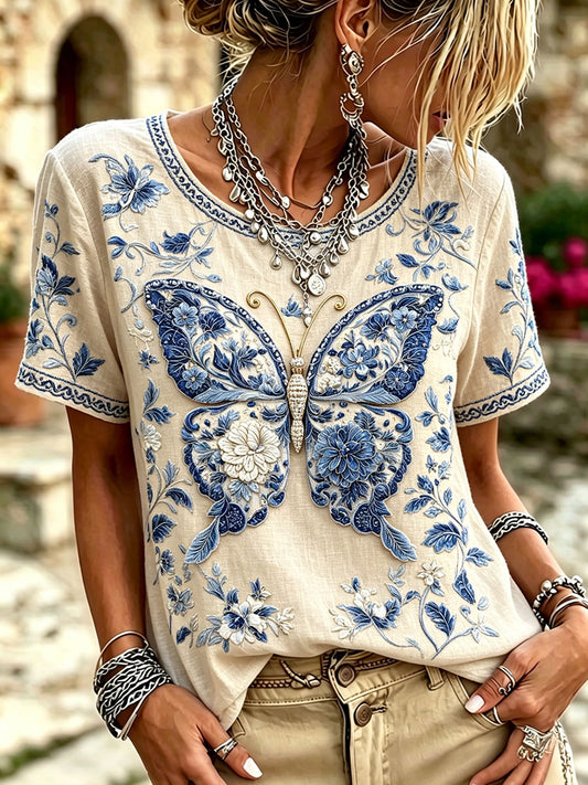 Women's plant floral butterfly print T-shirts