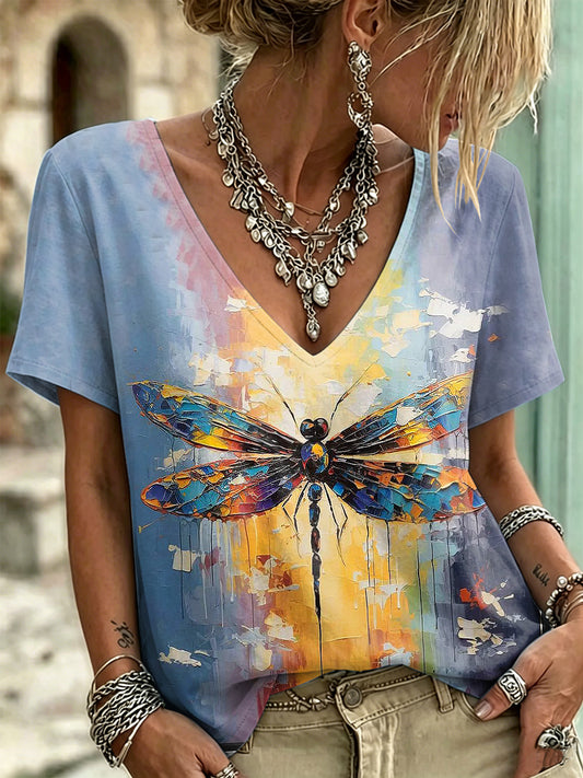 Women's Butterfly Printed Vintage Fashion Loose Short Sleeve T-Shirt