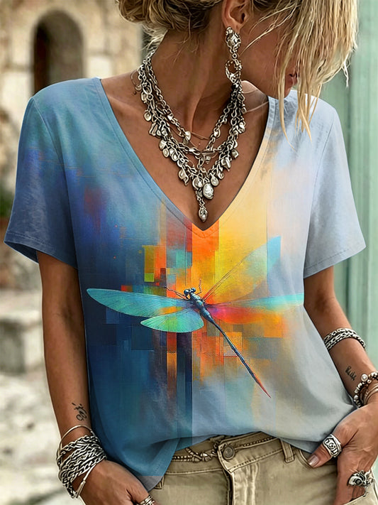 Women's Butterfly Printed Vintage Fashion Loose Short Sleeve T-Shirt