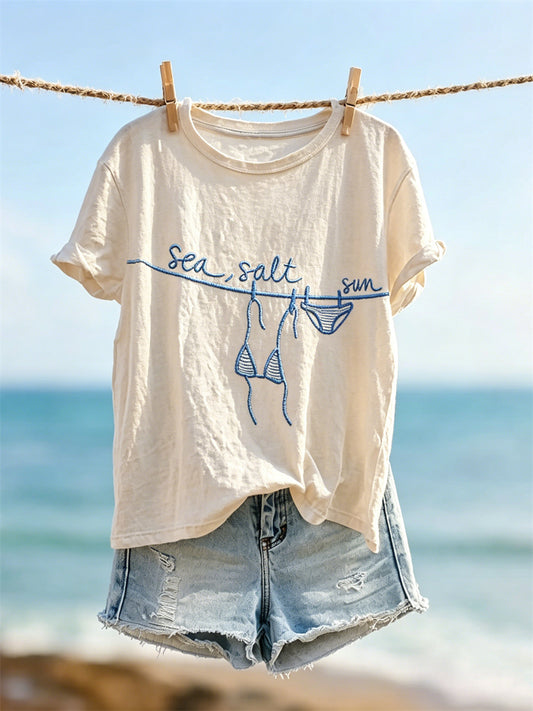 Women's Sea Salt Sun Hanging Bikini Vacation Print short-sleeved T-shirt