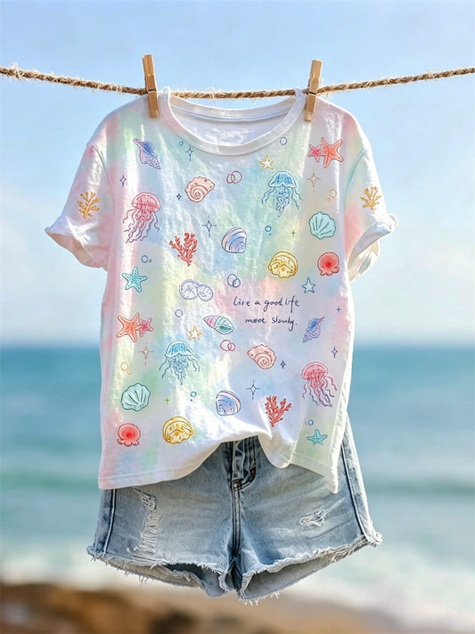Women's Live A Good Life Colorful Underwater Art Print short-sleeved T-shirt