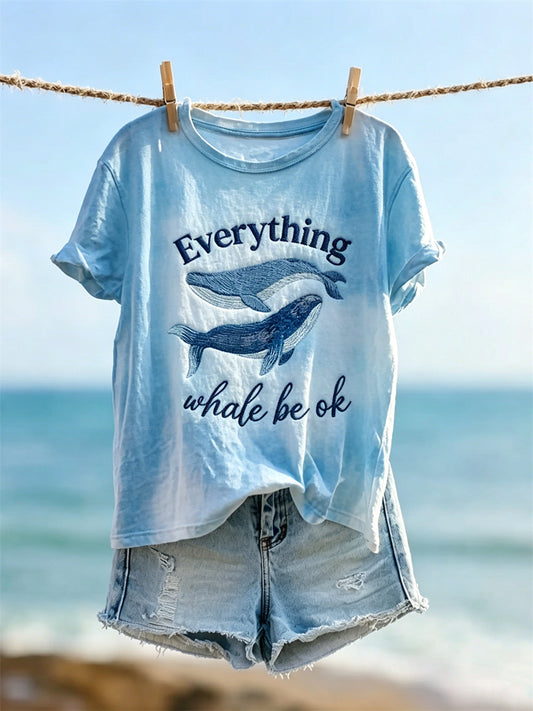 Women's Everything Whale Be Ok Dyed short-sleeved T-shirt