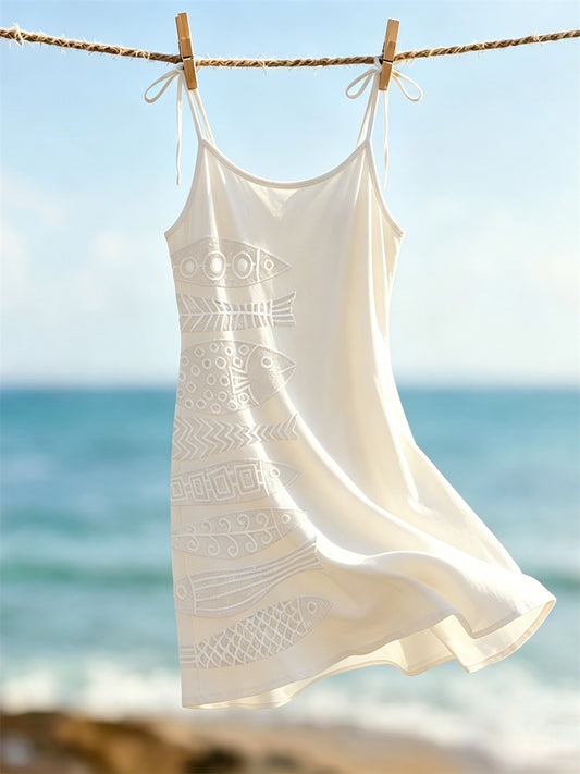 Women's Fish Lino Art Print Flowy Cami Mini Dress