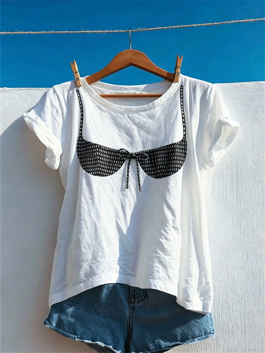 Women's Lovely Tied Bikini Print short-sleeved T-shirt