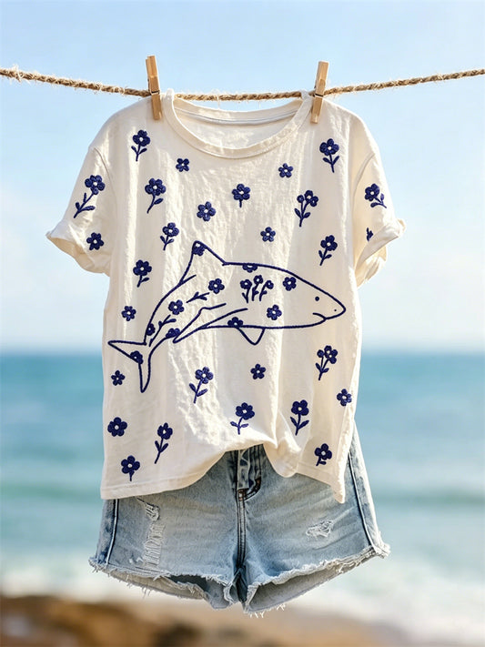Women's Lovely Shart & Tiny Floral Print short-sleeved T-shirt